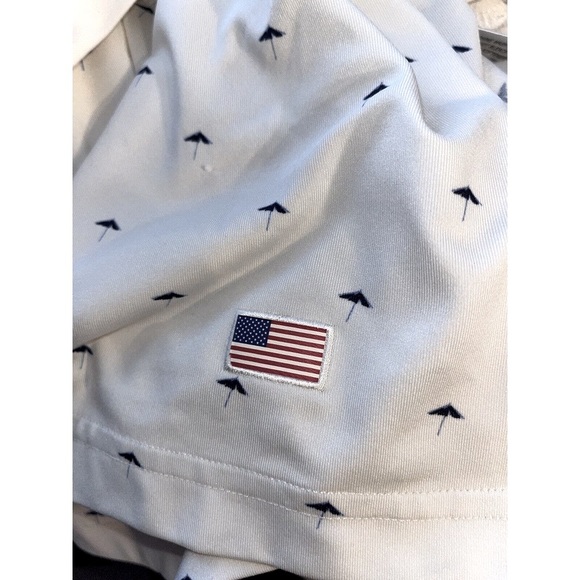 FAIRWAY GREENE WHITE BLUE UMBRELLA PRINT GOLF POLO SHIRT XL USA FLAG ON SLEEVE - Picture 4 of 4
